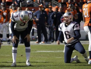 From sports.yahoo.com: Stephen Gostkowski reacts after missing an extra point .